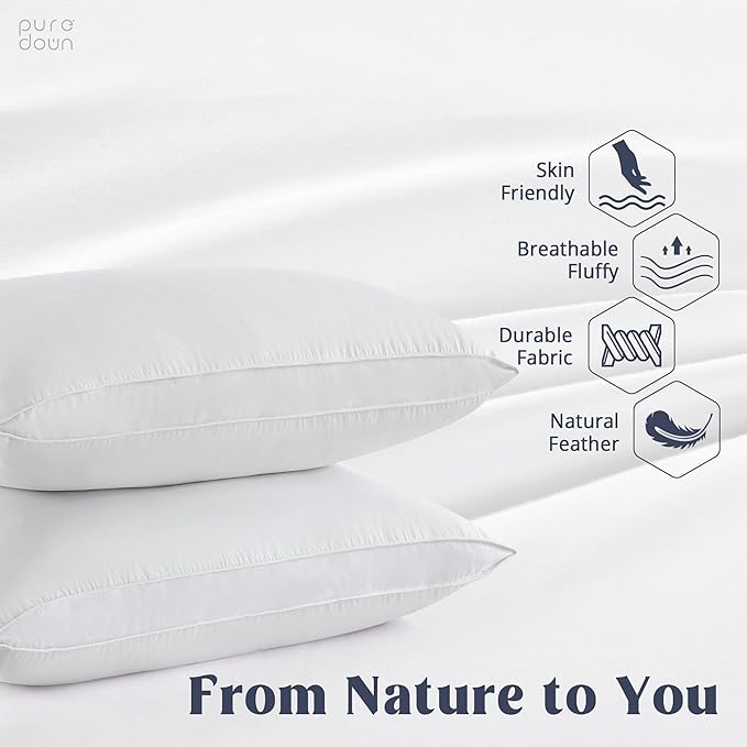 puredown® Goose Feather Down Sleeping Pillows Soft Bed Pillows - Image 2