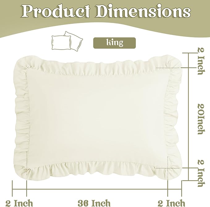 KKJIAF Ruffle Pillow Cases King Size Set of 2, Ruffled Pillow Covers - Image 3