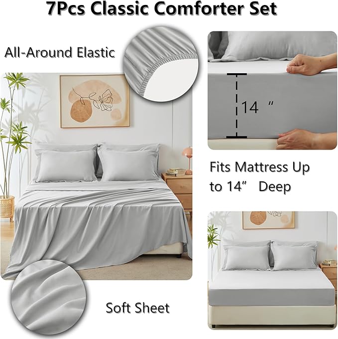 CozyLux Oversized Queen Comforter Set Light Grey, 7 Pieces Bed in a Bag - Image 5
