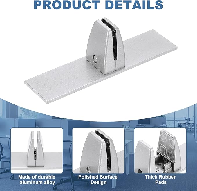 PATIKIL 1.8x1.3x2.5" Desk Divider Support Clamp, 2 Pcs Aluminum Desk Shield Clamp Desk Divider Partition Clamp Sneeze Guard Clamp Bracket for Office Home Desk Panel, Silver
