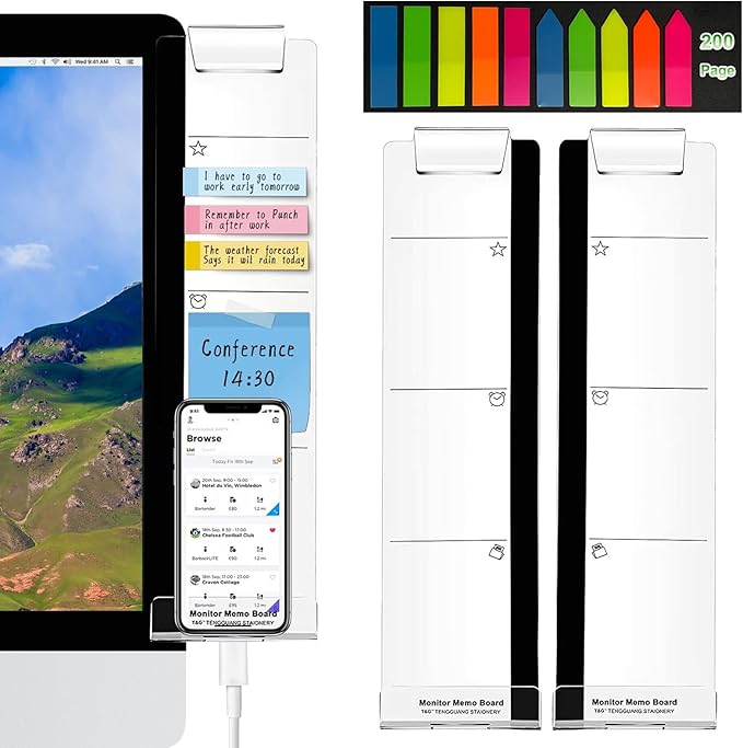 2pcs Office Desk Accessories Monitor Memo Board Computer Message Board Office Supplies for Women Men Computer Sticky Note Holder Home Desktop Message Office Decor (Computer Monitor Note Holder)