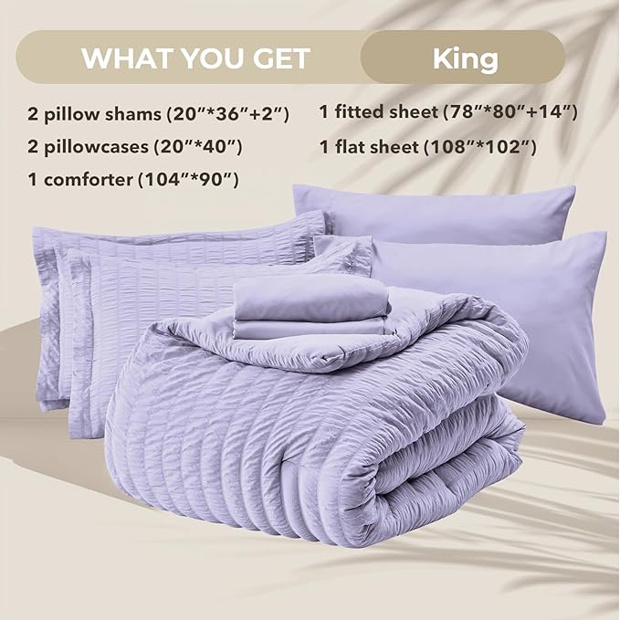 HYMOKEGE Light Purple King Size Comforter Set Seersucker 7 Pieces, All Season - Image 6