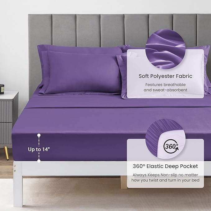Love's cabin Twin Comforter Set Purple, 5 Pieces Twin Bed in a Bag, All Season - Image 4