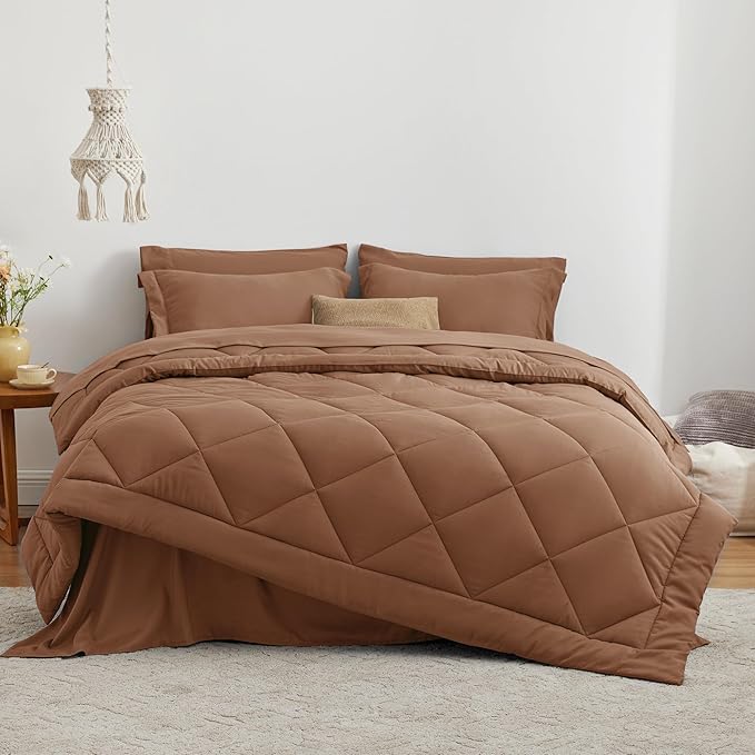 Love's cabin King Size Comforter Set Mocha Mousse, 7 Pieces King Bed in a Bag - Image 2