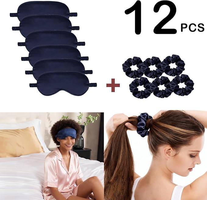 12Pcs Silk Sleep Masks Satin Eye Mask Silky Eyes Cover Blindfold Eyeshade Hair - Image 4