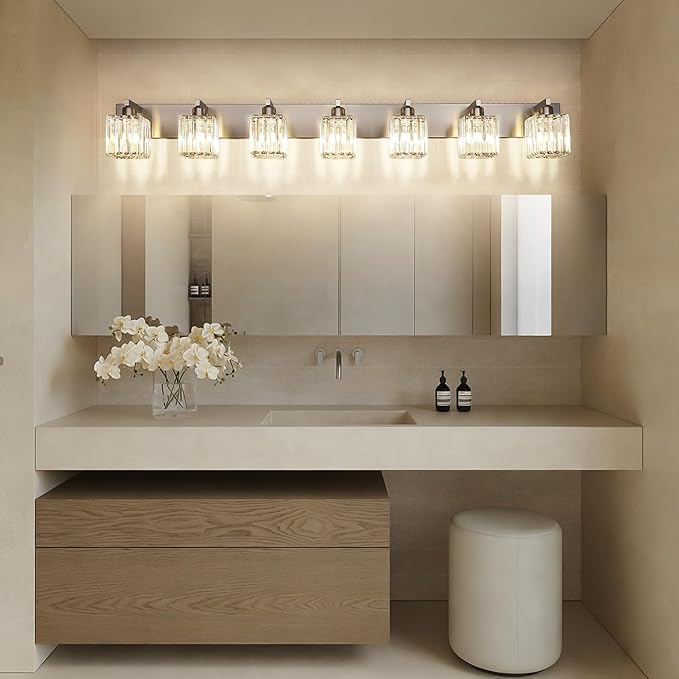 Aipsun Brushed Nickel Bathroom Light Fixtures Crystal Vanity Lighting Fixture - Image 8