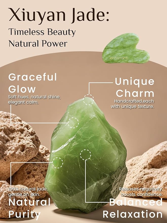 Rena Chris Gua Sha Facial Tools: Natural Jade Stone Guasha Tool - Image 3
