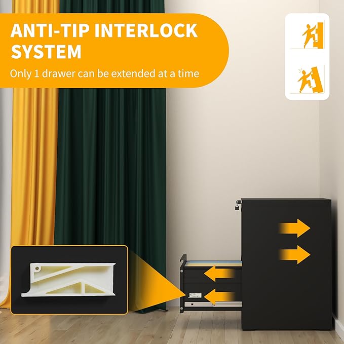 Reegangfa 2 Drawer File Cabinet with Lock, 18" D Metal Vertical Filing Cabinets, Steel File Storage Cabinets for Home Office, Hanging A4 Legal/Letter Size Narrow File Cabinet, Assembly Required