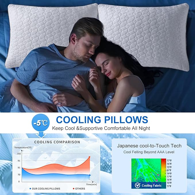 Cooling Pillows Queen Size Set of 4, Shredded Memory Foam Pillows, Adjustable - Image 3