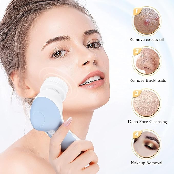 COSLUS Facial Cleansing Brush Silicone Face Scrubber: 7 in 1 FBS-D Electric - Image 3