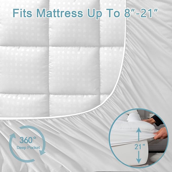 HYLEORY Twin Mattress Pad Quilted Fitted Mattress Protector Cooling Pillow Top - Image 5
