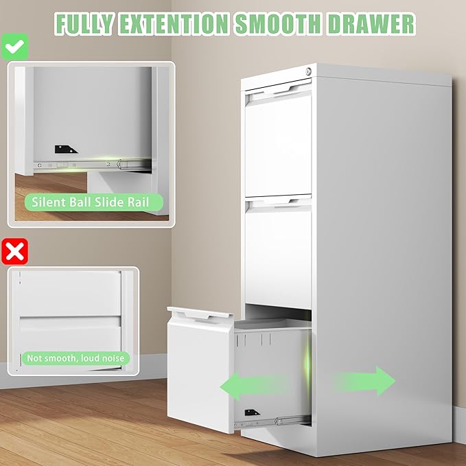 3-Drawer File Cabinet with Lock,Metal Vertical Filing Cabinets for Home Office,Under Desk File Cabinets for Letter/Legal/A4 Size Files,Assembly Required