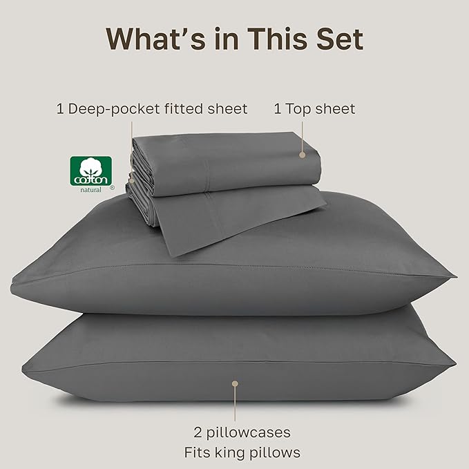 California Design Den Luxury 100% Cotton Sheets King Size Sheet Set - Image 4