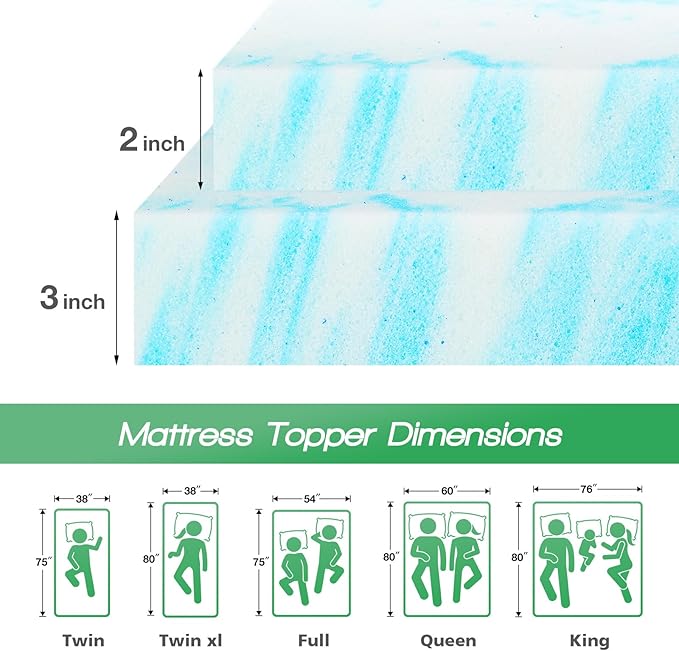 Sweetcrispy Mattress Topper Full, 3 Inch Thick Memory Foam Gel Infused Cooling - Image 2
