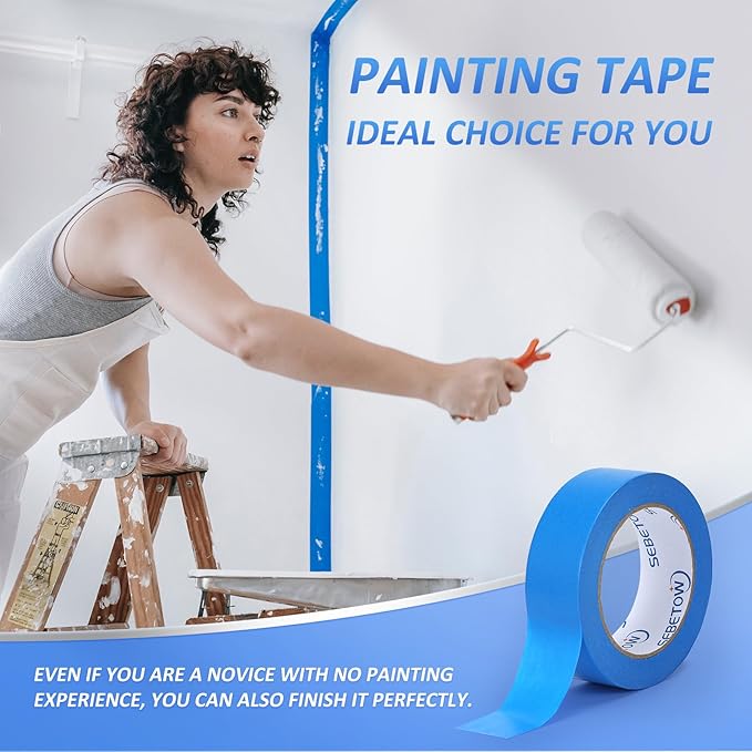 SEBETOW 10 Rolls Painters Tape 1.41 inch Bulk Painter Tape Blue Wide Roll, Blue Masking Tape, 1.41 Inches x 55 Yards for General Purpose Wall Painting, Home Improvement