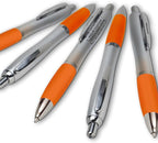 DISCOUNT PROMOS Ballpoint Pens With Rubber Grip, 50 pack, Custom Promotional Text, Logo with Name, Black Ink Writing Pens in Bulk, Orange