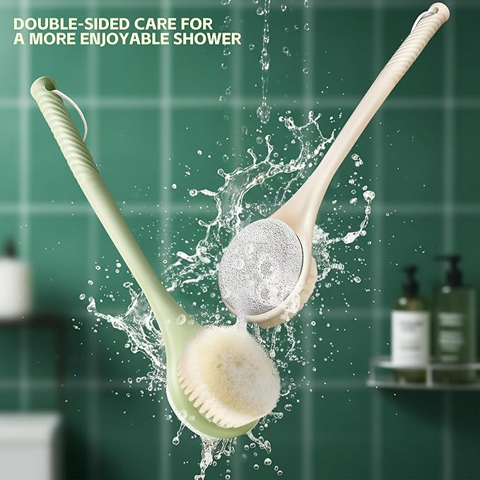 Back Scrubber for Shower, Long Handle Exfoliating Brush, Dual-Sided Bath Brush - Image 2
