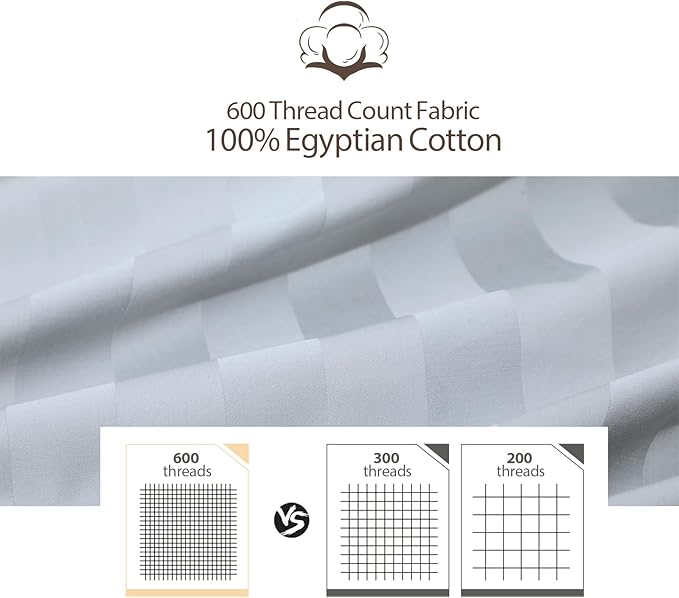 Full Size Striped Fitted Sheet Only Gray Color, 100% Egyptian Cotton 600 Thread - Image 2