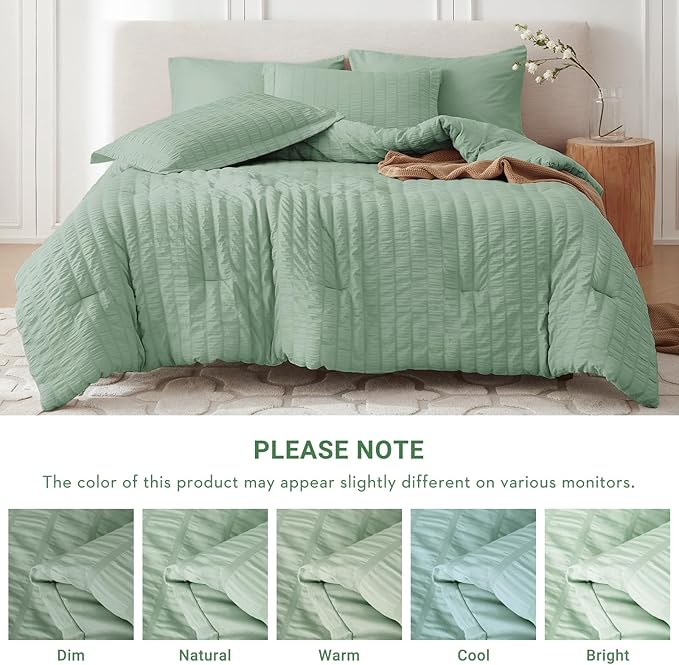 MUXHOMO 7 Pieces Queen Comforter Set, Seersucker Bed in a Bag Queen Size - Image 5