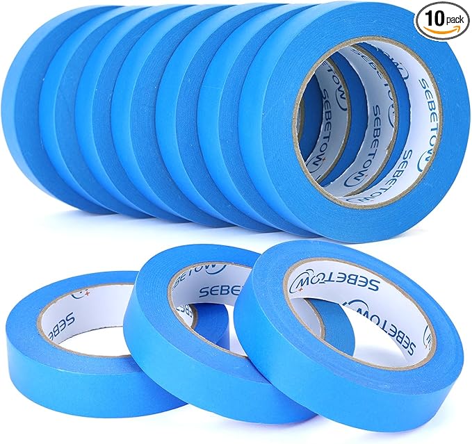 SEBETOW 10 Rolls Painters Tape 1 inch Bulk Painter Tape Blue Wide Roll, Blue Masking Tape, 1 Inches x 55 Yards for General Purpose Wall Painting, Home Improvement