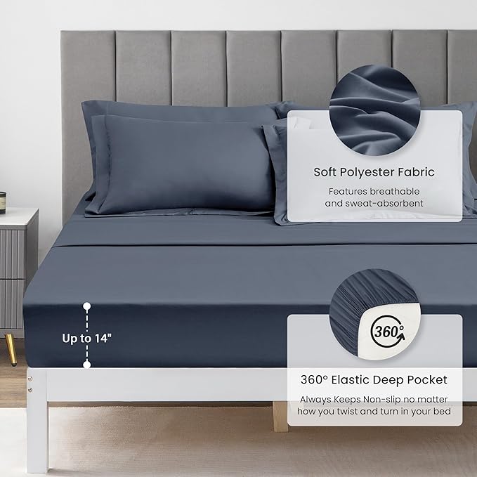 Love's cabin Twin XL Comforter Set Navy Blue, 5 Pieces Twin XL Bed in a Bag - Image 4