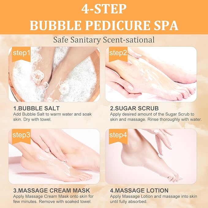 Pedicure Kit Foot Soak Set: Bubble Salt, Sugar Scrub, Massage Mask, Massage - Image 7
