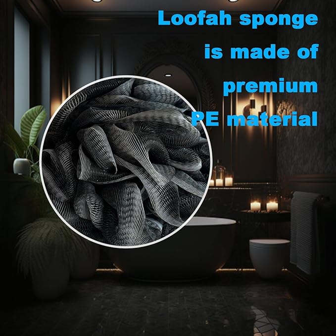 Black Bath Shower Loofah Exfoliating Body Back Scrubber Sponge - Image 3