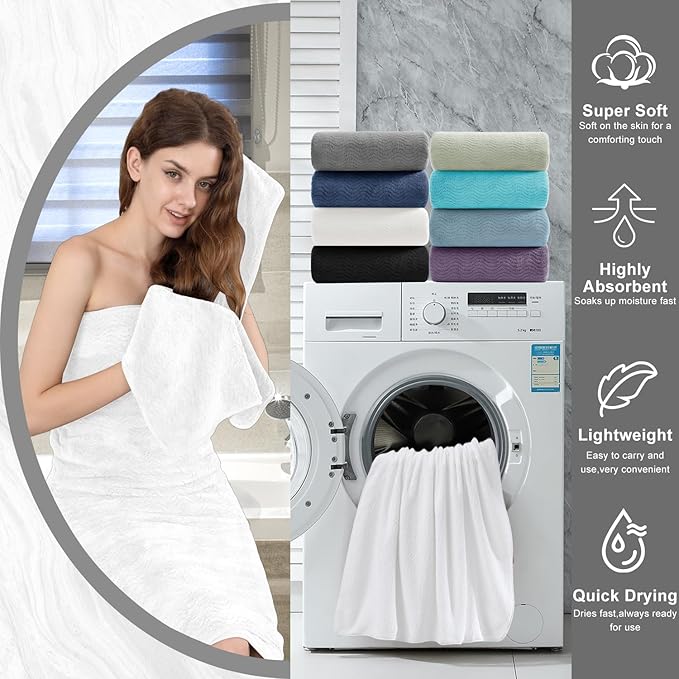 4 Piece Extra Large Bath Towel 35"x70" Oversized Bath Sheet White Bath Towel Set - Image 6