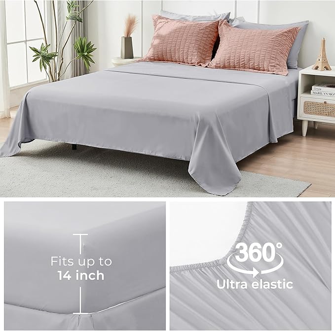 HYMOKEGE Rose Gold/Light Grey Full Size Comforter Sets Seersucker 7 Pieces - Image 7