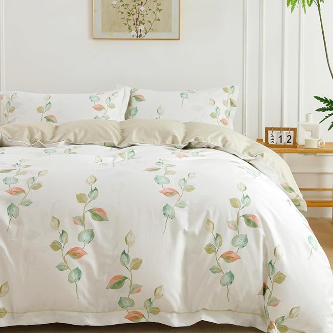 OAITE Duvet Cover Set Queen Size Floral Pattern Ultra Soft 100% Cotton Duvet - Image 5