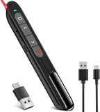 2-in-1 USB Type C Presentation Clicker with Red Light Pointer, Rechargeable Wireless Clicker for Powerpoint Presentations Support Hyperlink Volume Control, Presentation Remote for Mac Windows Keynote