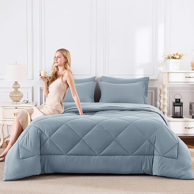 CozyLux King Size Comforter Set Dusty Blue - Image 7