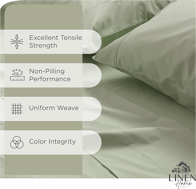 Linen Home 100% Cotton Percale Sheets King Size, Deep Pocket, 4 Pieces Set - Image 2
