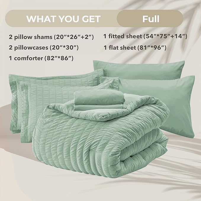 HYMOKEGE Sage Green Full Size Comforter Sets Seersucker 7 Pieces, All Season - Image 5