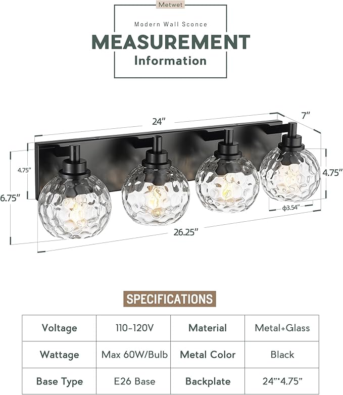 Bathroom Light Fixtures Over Mirror, 4-Light Modern Sconces Wall Lighting - Image 2
