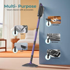Steam Mop, Steam Cleaner with Large-Capacity Water Tank, 2 Washable Pads, 23FT Power Cable floor steamer, Detachable Steam Mops for Floor Cleaning (Dark Purple)