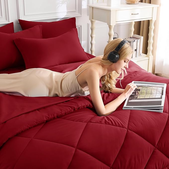 CozyLux Full Size Comforter Sets Dark Red - Image 4