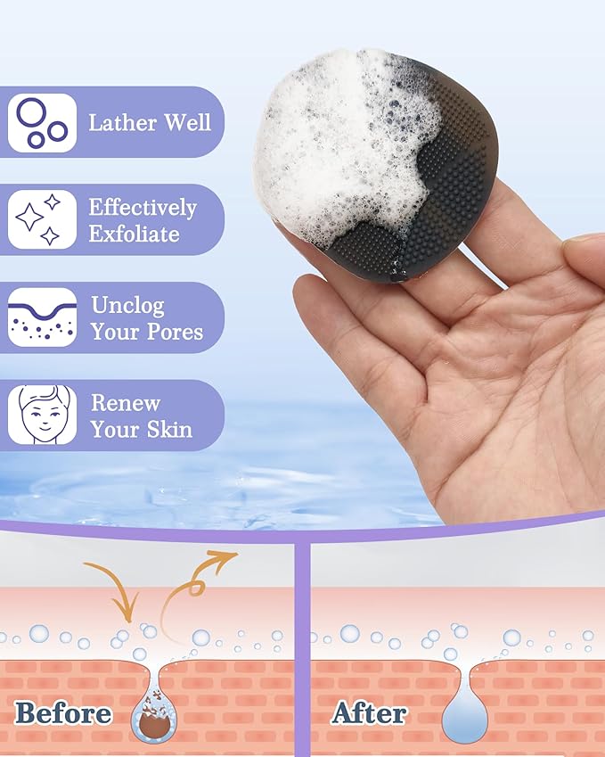 Manmihealth Silicone Back Scrubber & Bath Glove & Face Brush Set, - Image 5