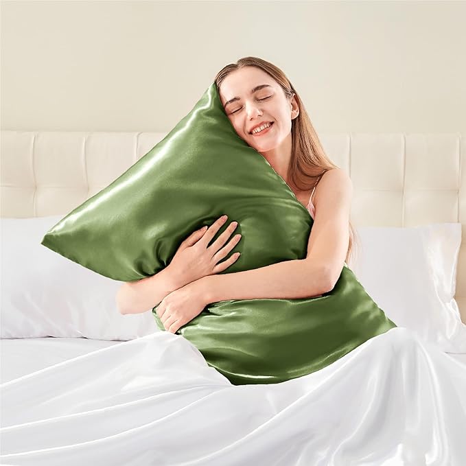 BEDELITE Satin Pillowcase with Zipper 2 Pack, Cedar Green Pillow Cases Standard - Image 2