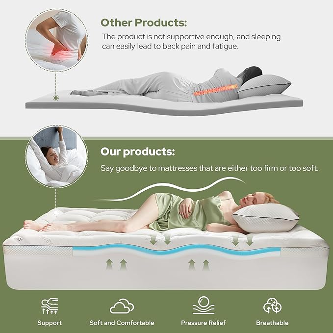 BEDLORE 4 Inch Memory Foam Mattress Topper King, 2-in-1 Dual Layer Design - Image 3