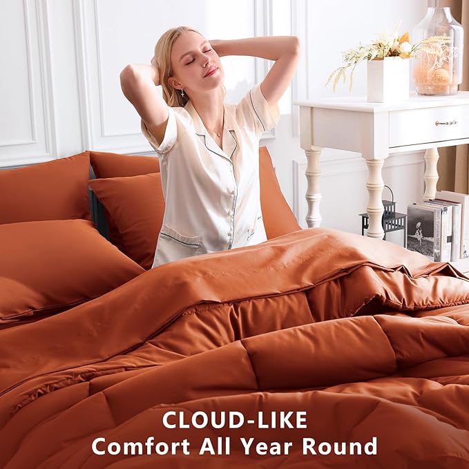 CozyLux King Size Comforter Set Terracotta, 7 Pieces Bed in a Bag, Burnt Orange - Image 4