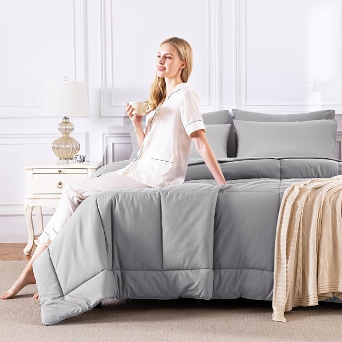 CozyLux Queen Comforter Set Grey, 7 Pieces Bed in a Bag, All Season Bedding Sets - Image 7