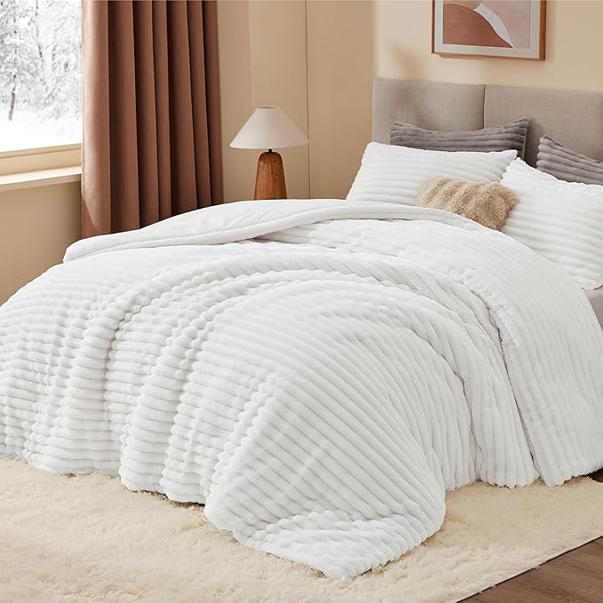 BEDELITE Fleece Twin Comforter Set -Super Soft & Warm Fluffy Bright White - Image 2