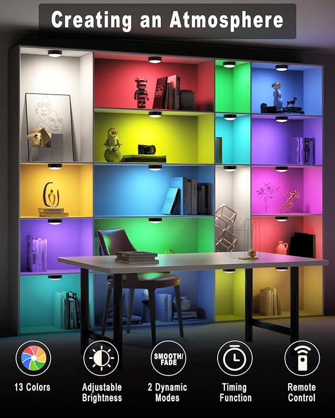 HELPLEX Puck Lights, 16 Colors Changeable Under Cabinet Lights Battery Powered - Image 6