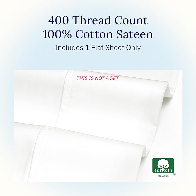 California Design Den Twin Size Flat Sheet, Soft 400 Thread Count 100% Cotton - Image 5