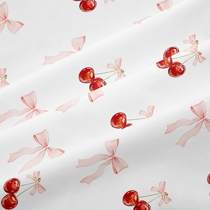 Nayoroom Pink Bow Duvet Cover Queen Size Reversible Red Cherry Duvet Cover 3 - Image 6