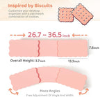 AFOOYO Dual Monitor Riser, Cookie-Shaped Adjustable Length & Swivel Angle, Wooden Desktop Organizer for 2 Monitors,Monitor Stand with Drawer for Laptop, PC, Computer, Printer,Pink