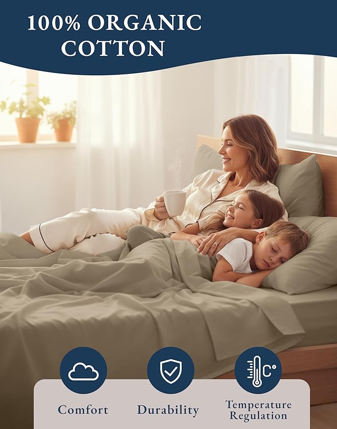 LANE LINEN 100% Organic Cotton Sheets Set Pure Long- Staple Percale Weave - Image 6