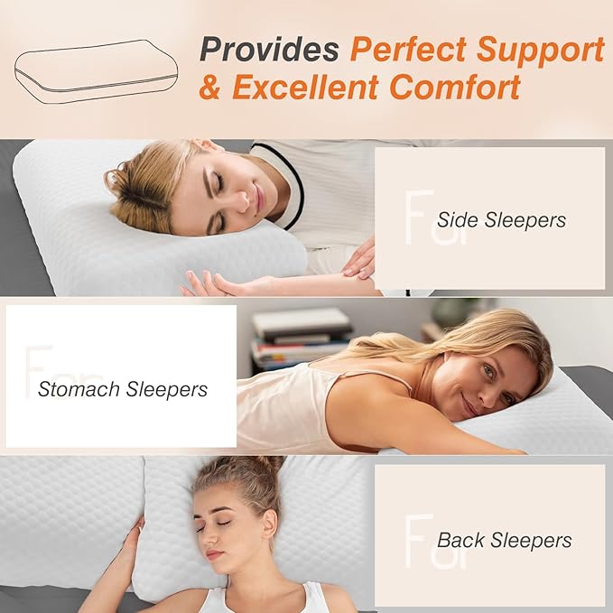 DUMOS Memory Foam Pillows for Sleeping 2 Pack, Bed Pillows for Adults - Image 5