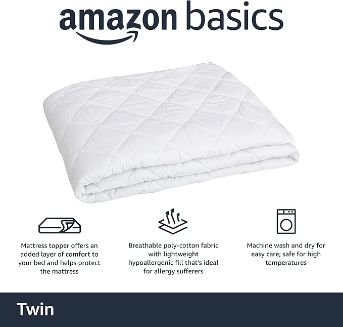 Amazon Basics Hypoallergenic Quilted Mattress Topper Pad, 18 Inches Deep - Image 2